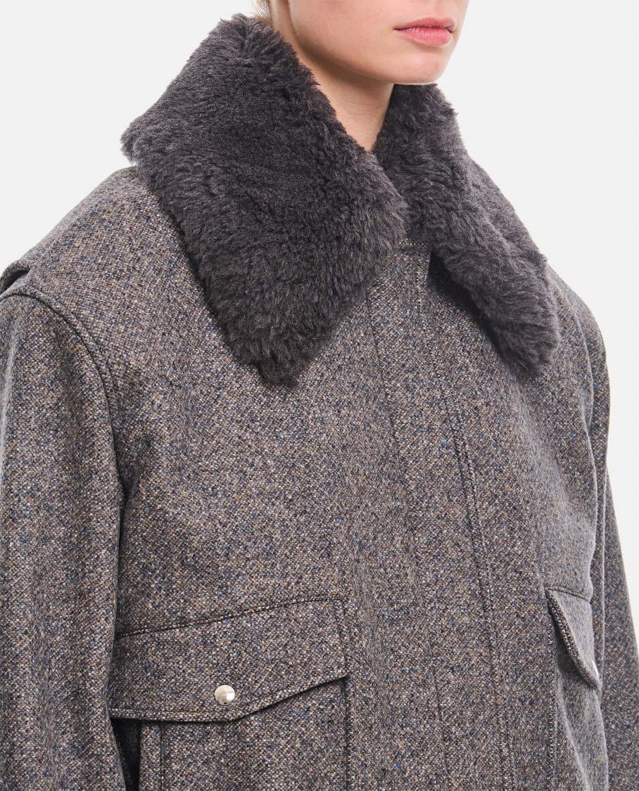Stella Mccartney Teddy Wool Trimmed Zipped Jacket Unlined In Gray