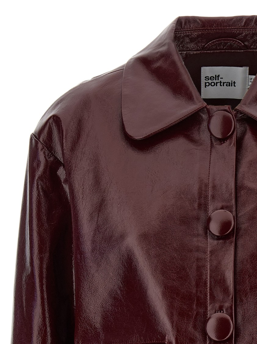 Self-portrait Leather Cropped Jacket In Burgundy