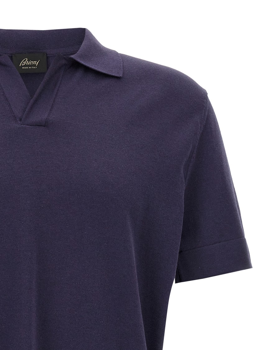 Brioni Men's Cotton And Silk Johnny Collar Polo Shirt In Blue