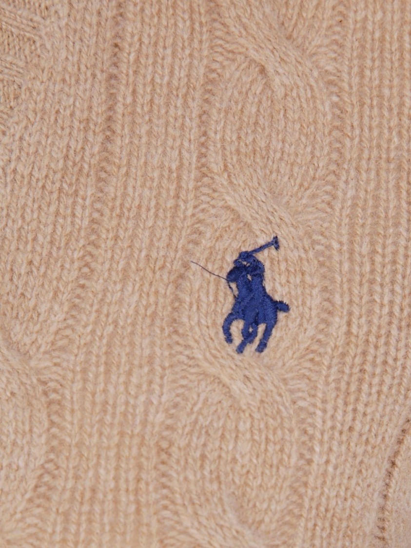 Polo Ralph Lauren Cable Knit Sweater With V-neckline In Brown