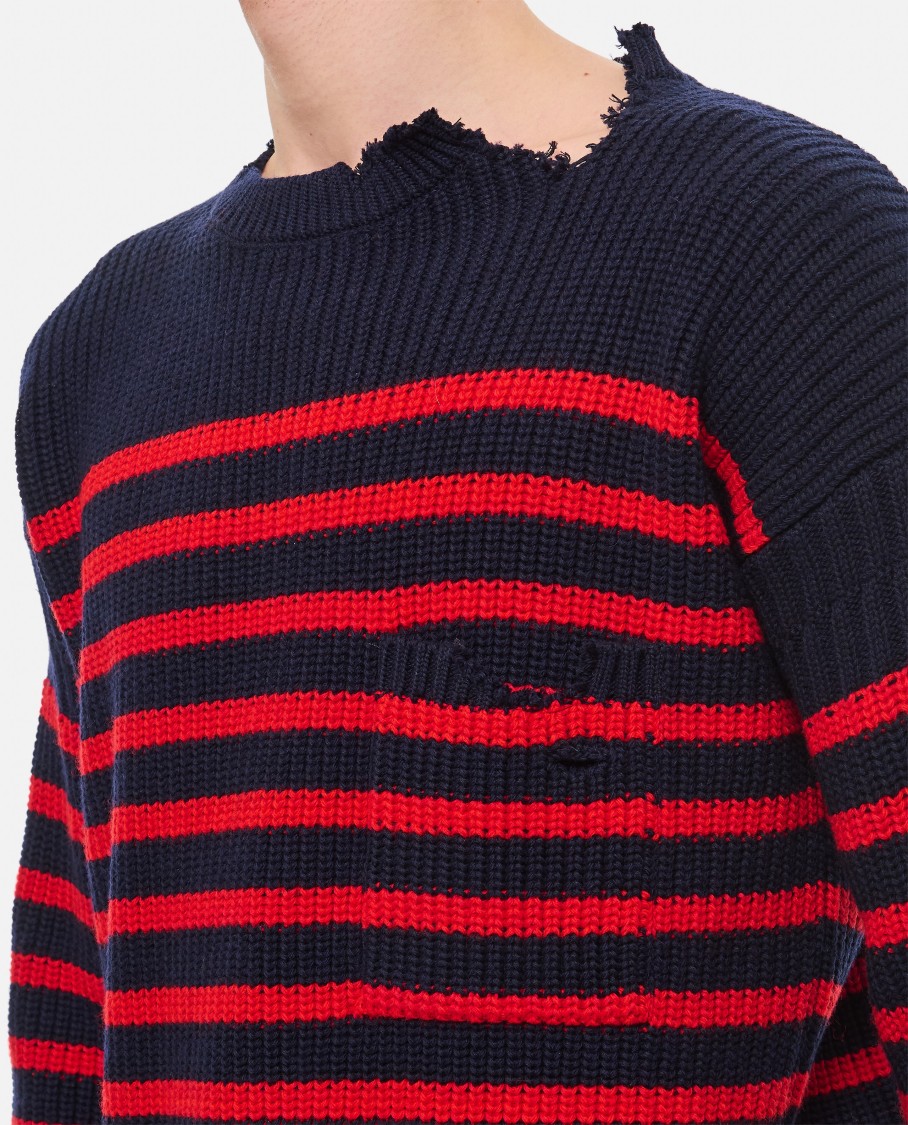 Marni Sailor Striped Distressed Crewneck Sweater