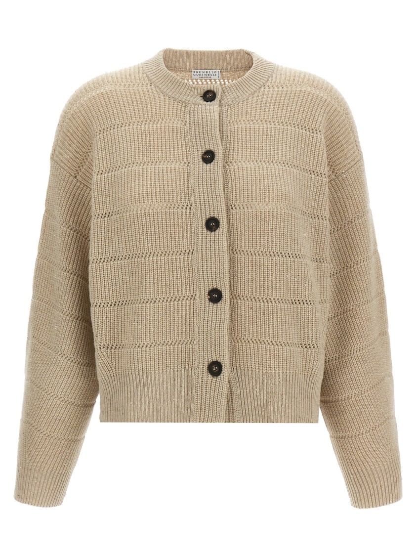Brunello Cucinelli Beige Rustic Dazzling Net Cardigan In Neutral