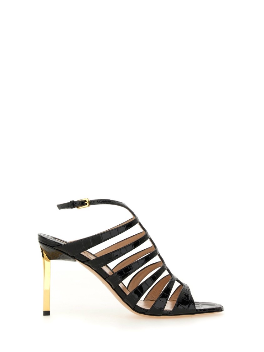Tom Ford Carine Croc-effect Patent-leather Sandals In Black