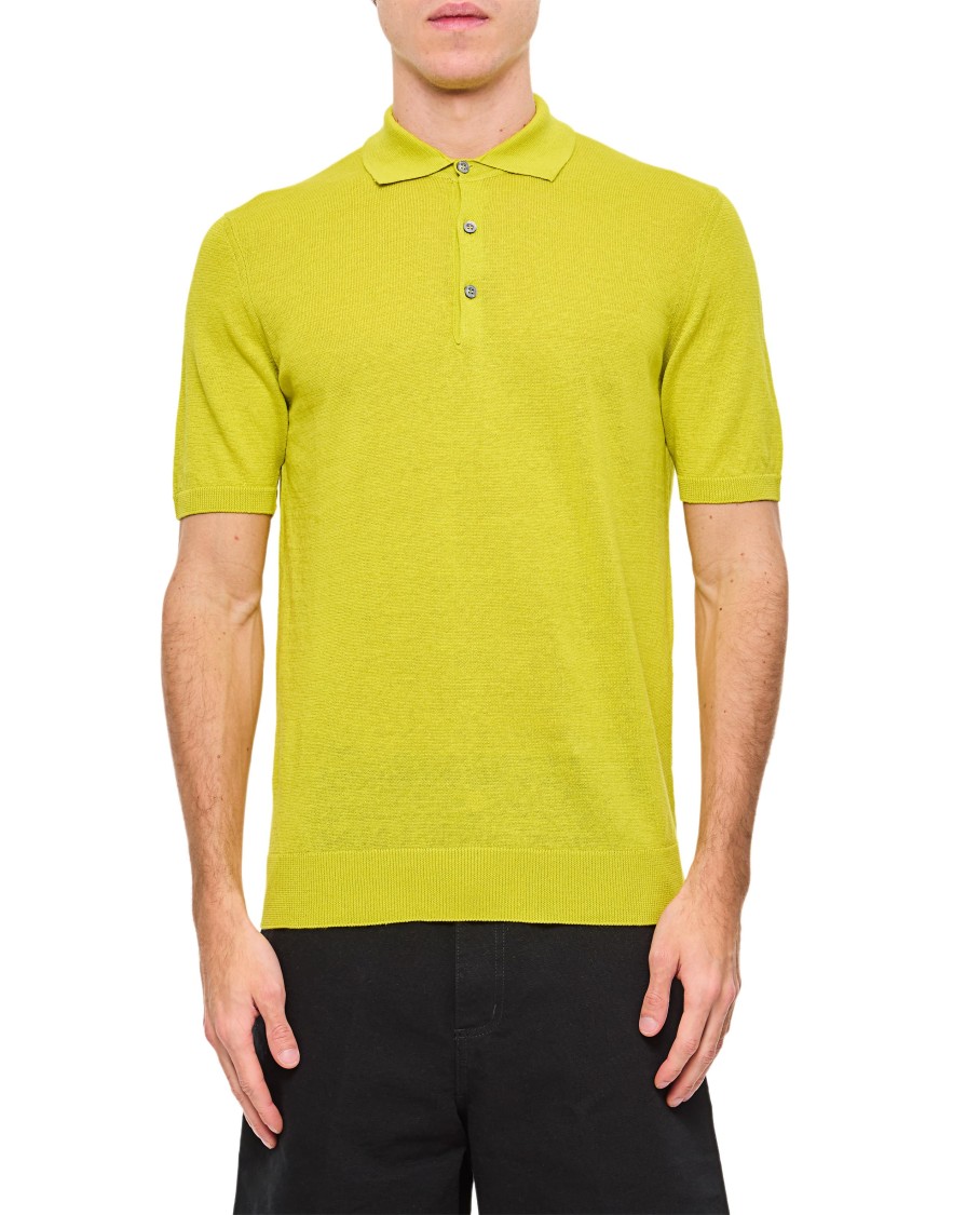 Drumohr Classic Knit Polo Shirt With Pointed Collar In Green