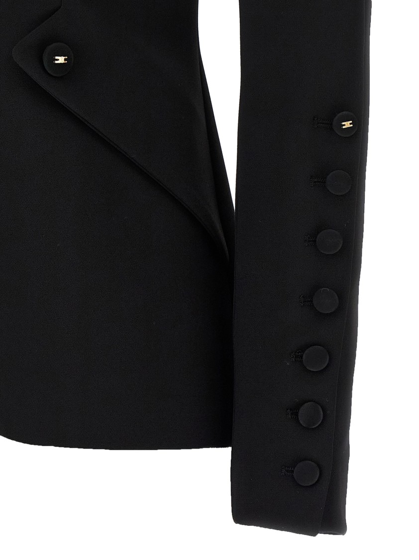 Elisabetta Franchi Tailored Blazer With Satin Lapel In Black