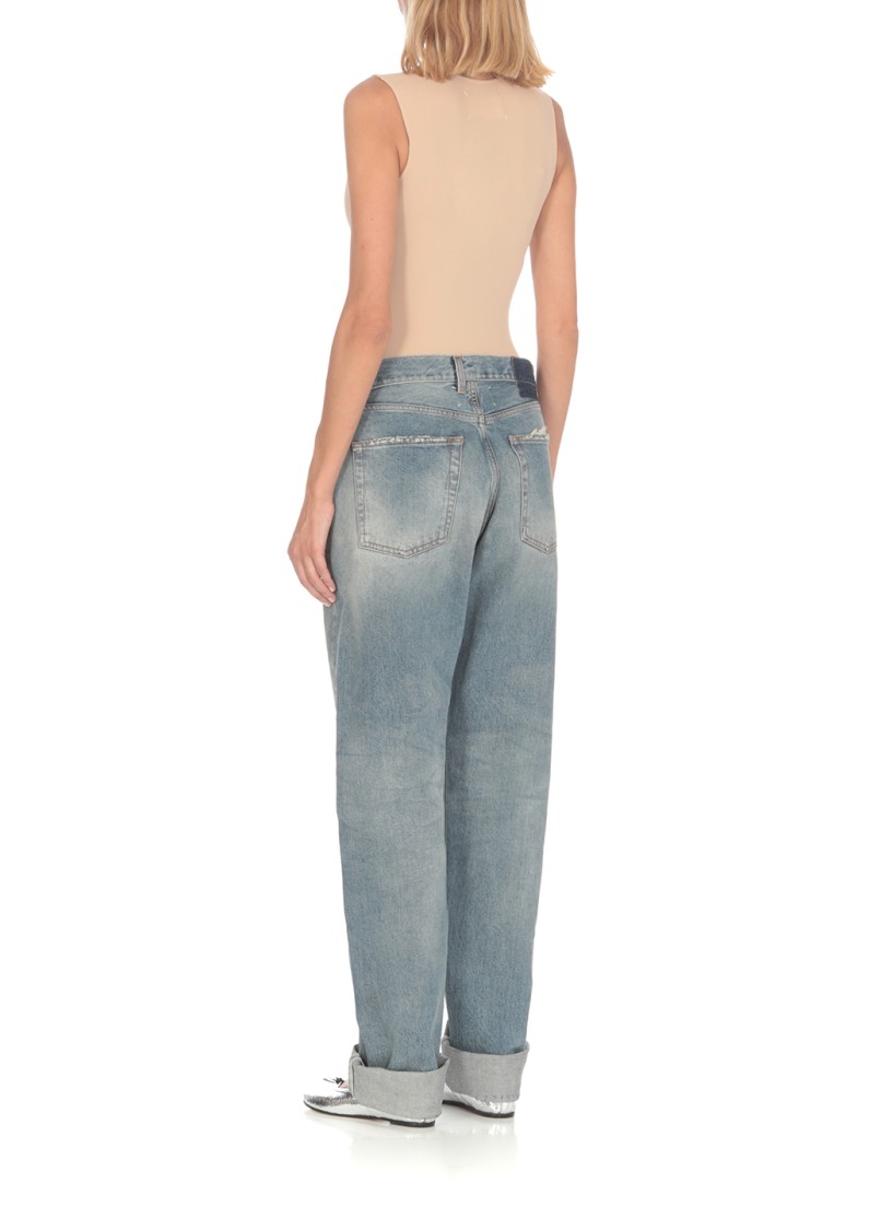 Maison Margiela Sleek Sleeveless Body With Stud Button Fastening In Neutrals