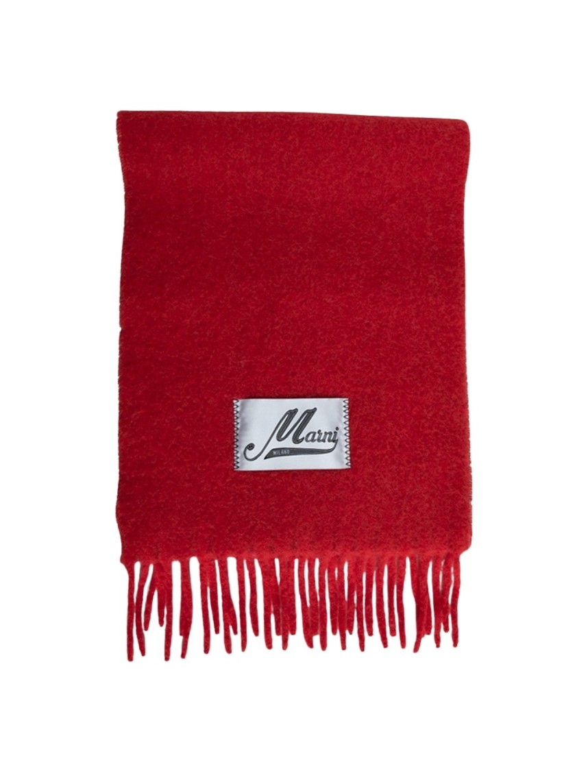 Marni Textured Red Scarf With Fringed Edges In Red