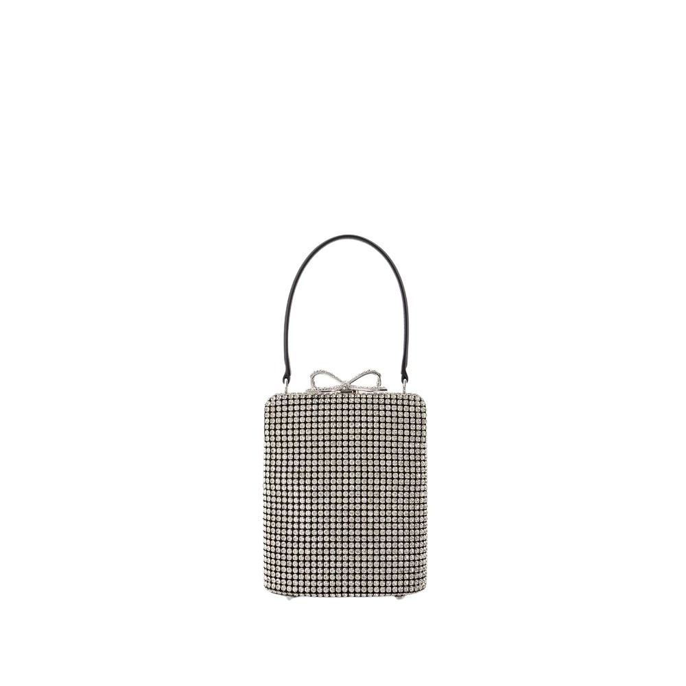 Self-portrait Crystal-embellished Fishnet Top Handle Bag In Silver