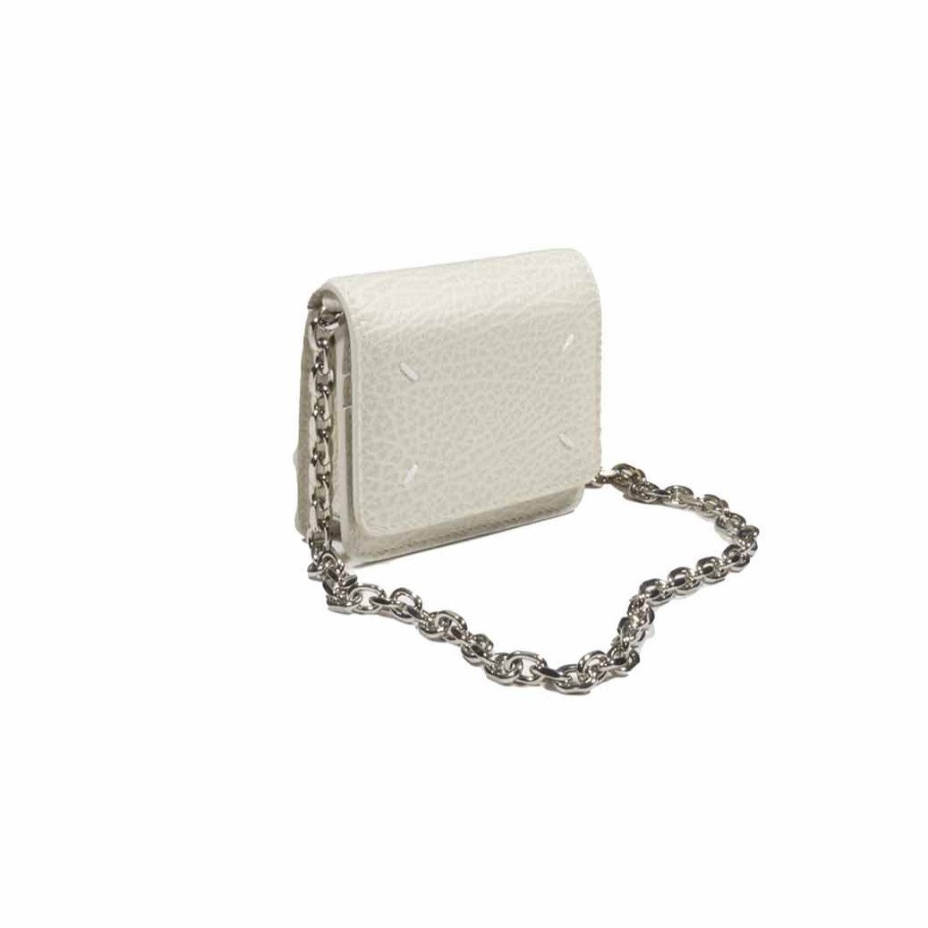 Maison Margiela Mini Wallet With Removable Silver Chain Strap In White