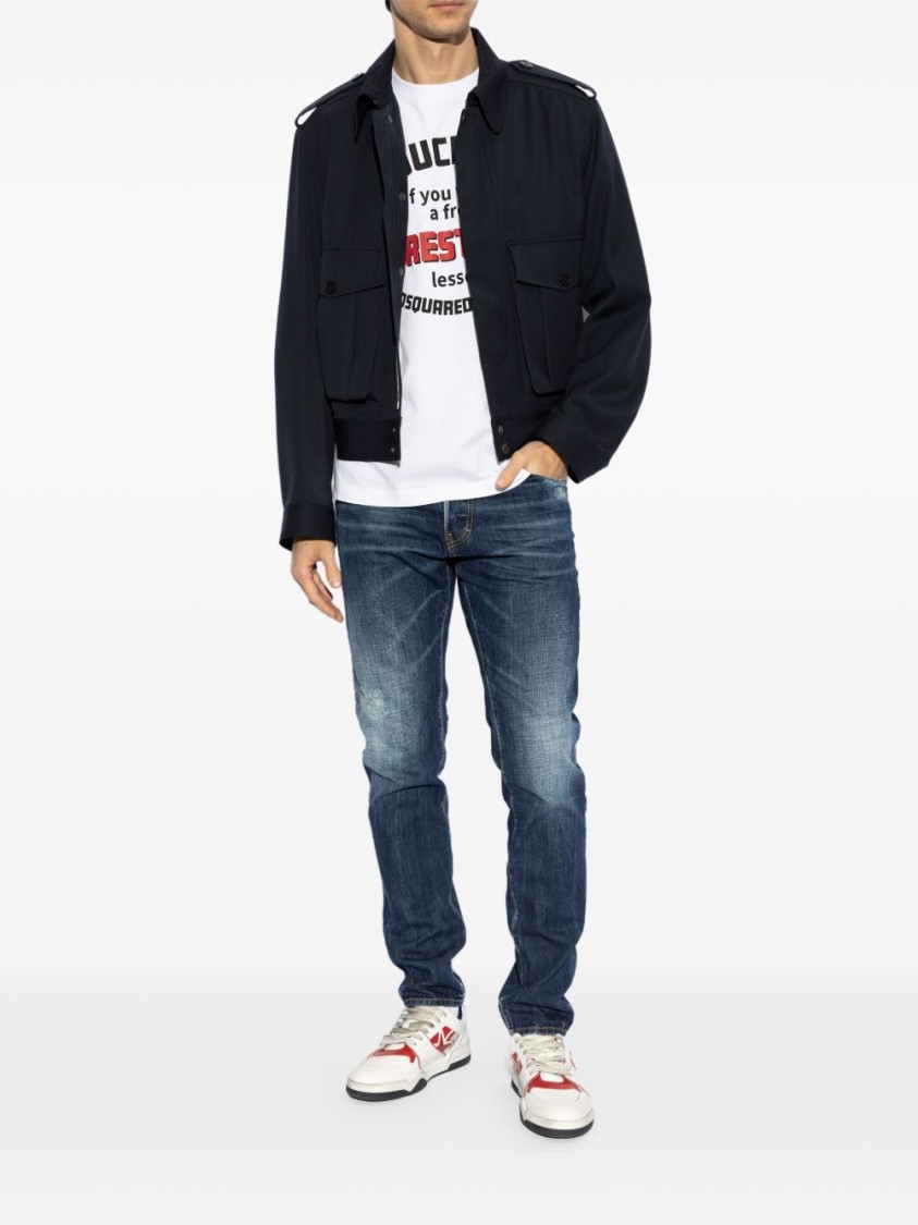 Dsquared2 White Crewneck T-shirt With Print On The Front In Cotton Man