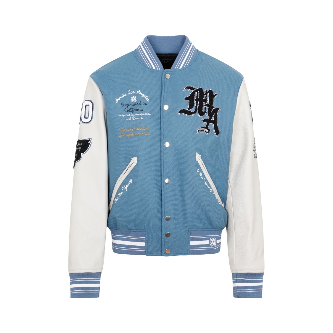Amiri Oversized Varsity Jacket Ribbed Collar In Blue
