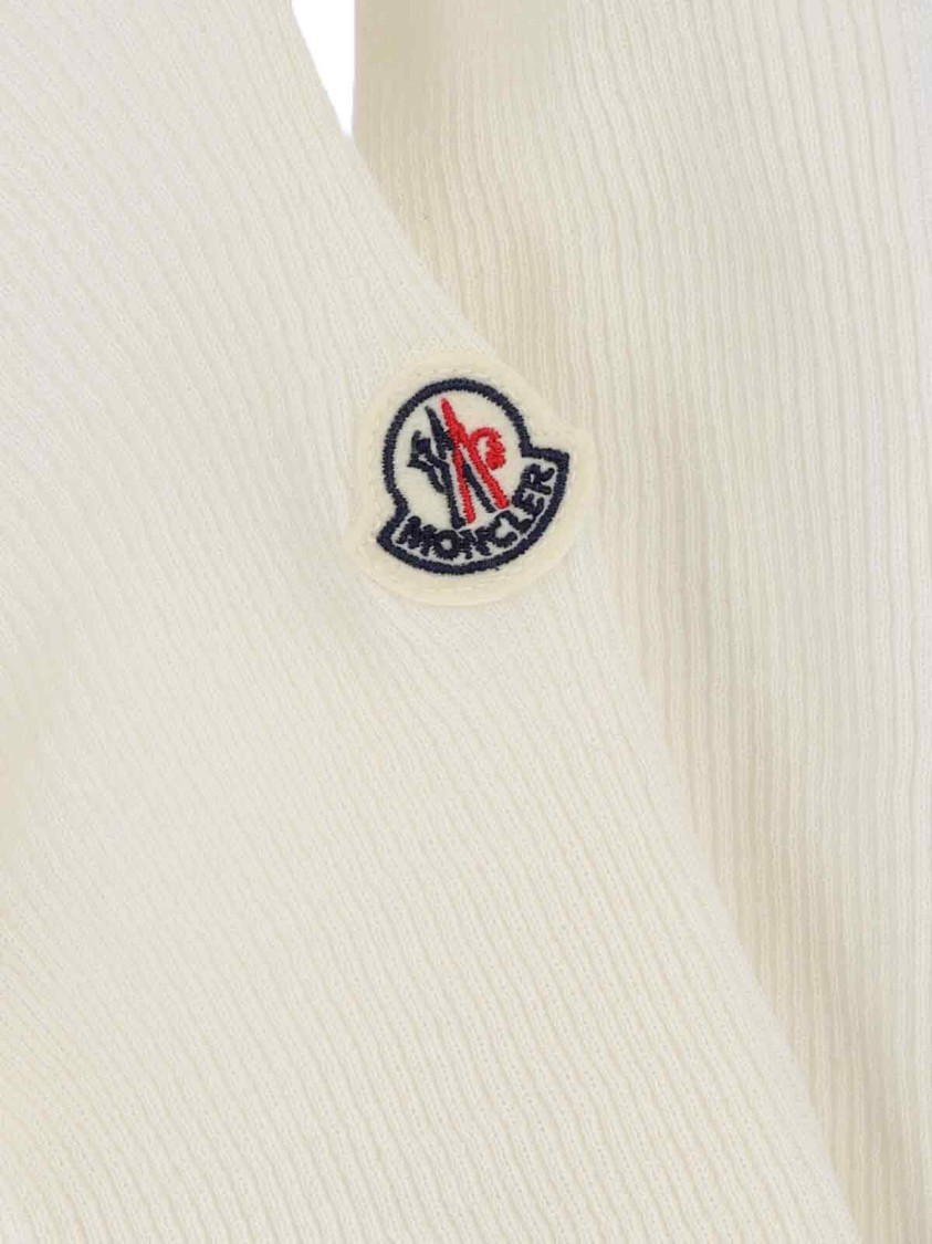 Moncler Ribbed Cotton-blend Top With Classic Collar In Neutral