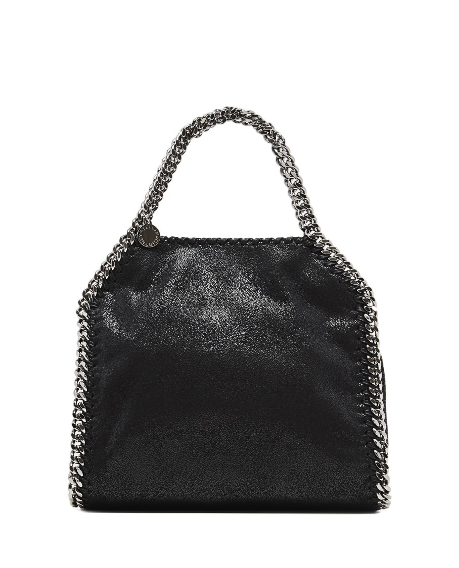 Stella Mccartney Mini Tote With Metal Chain Edging And Detachable Shoulder Strap In Black