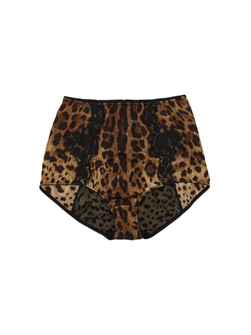 Dolce & Gabbana Satin Culottes With Animal Print And Lace In Brown