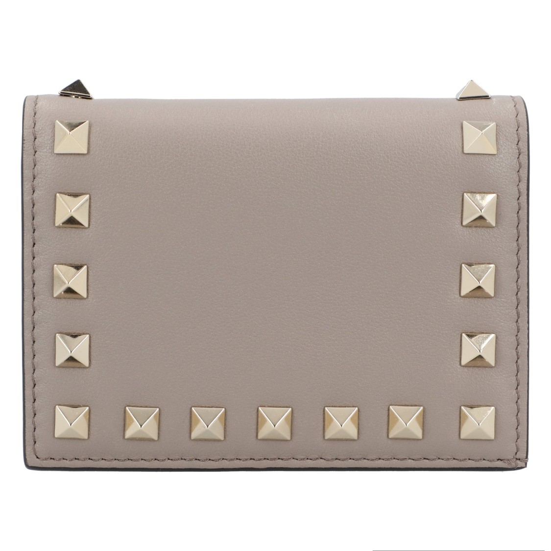 Valentino Small Rockstud Calfskin Wallet In Gray