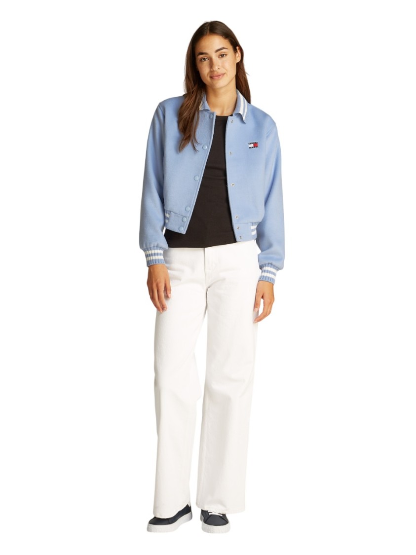 Tommy Jeans Cropped Bomber Jacket With Semi-spread Collar In Blue