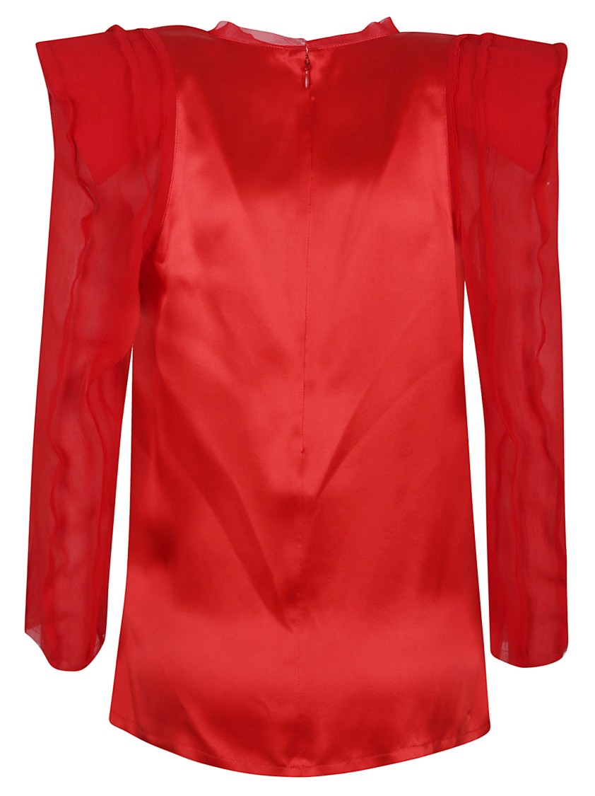 BALMAIN BALMAIN SILK WRAP TOP WITH SHEER FLOWING SLEEVES