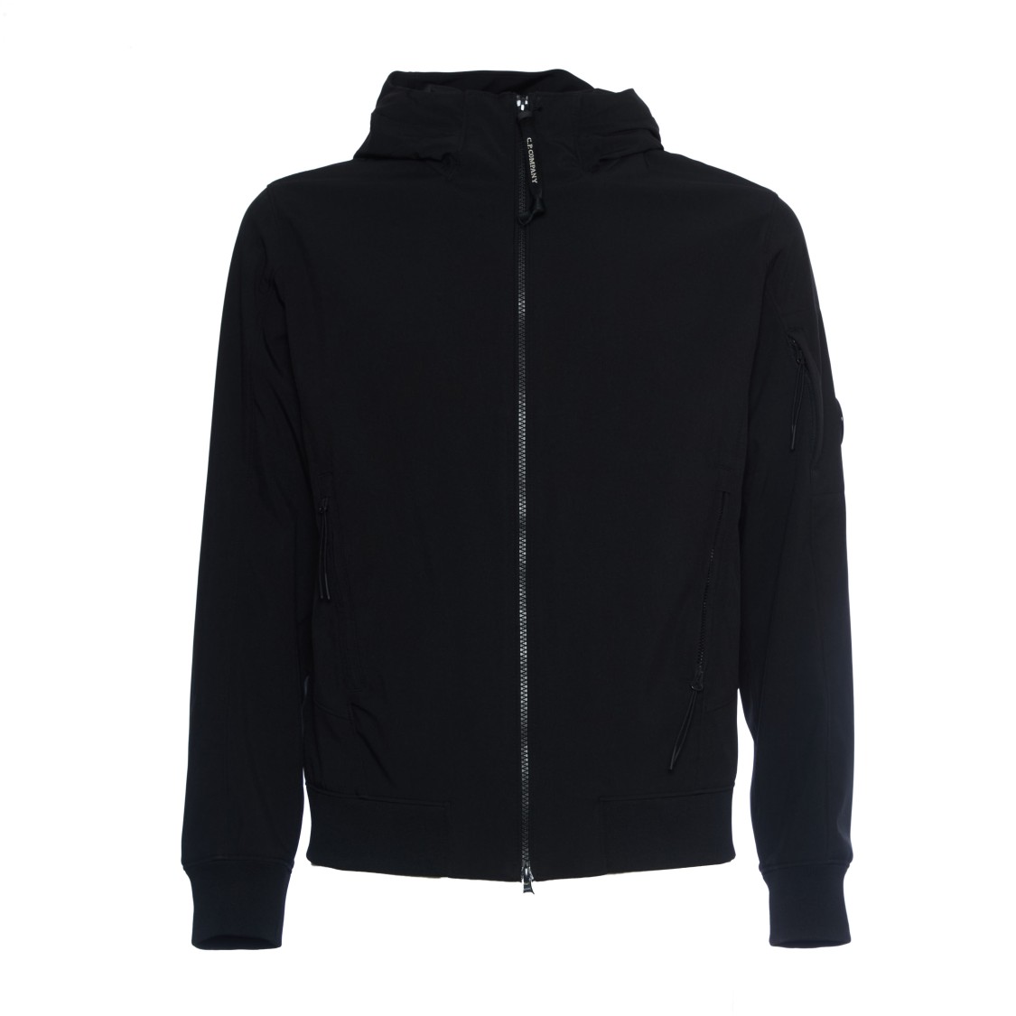 C.p. Company Windproof Black Hooded Jacket With Adjustable Features In Black