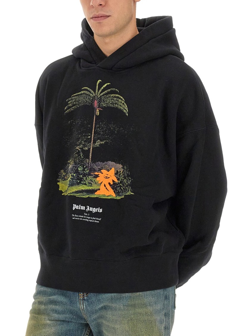Palm Angels Enzo Graphic Print Hoodie With Ribbed Finish In Black