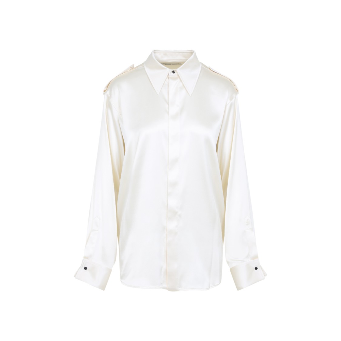 Phoebe Philo Liquid Utility White Silk Shirt With Pointed Collar And Button Tabs In White