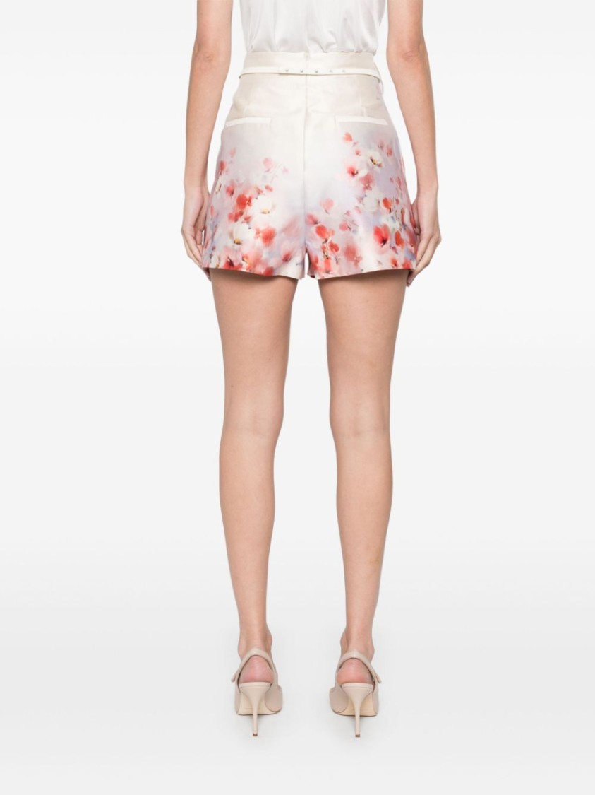 Zimmermann Crush Belted Floral-print Silk And Cotton-blend Twill Shorts In Neutrals