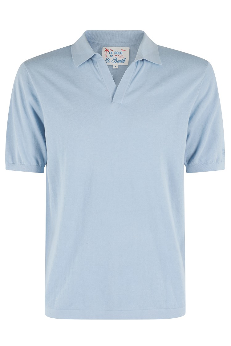 Mc2 Saint Barth V-neck Polo Shirt With Classic Collar In Blue