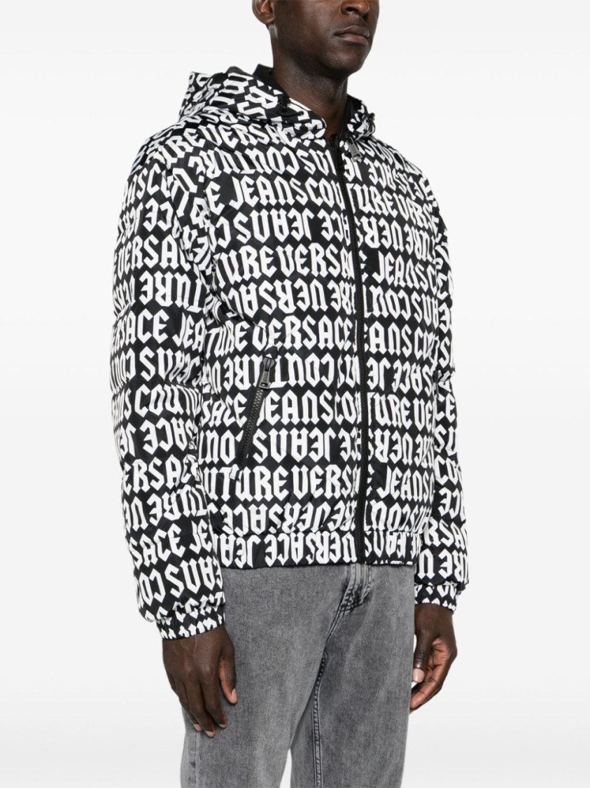 Shop Versace Jeans Couture Black Puffer Jacket With Bold Logo
