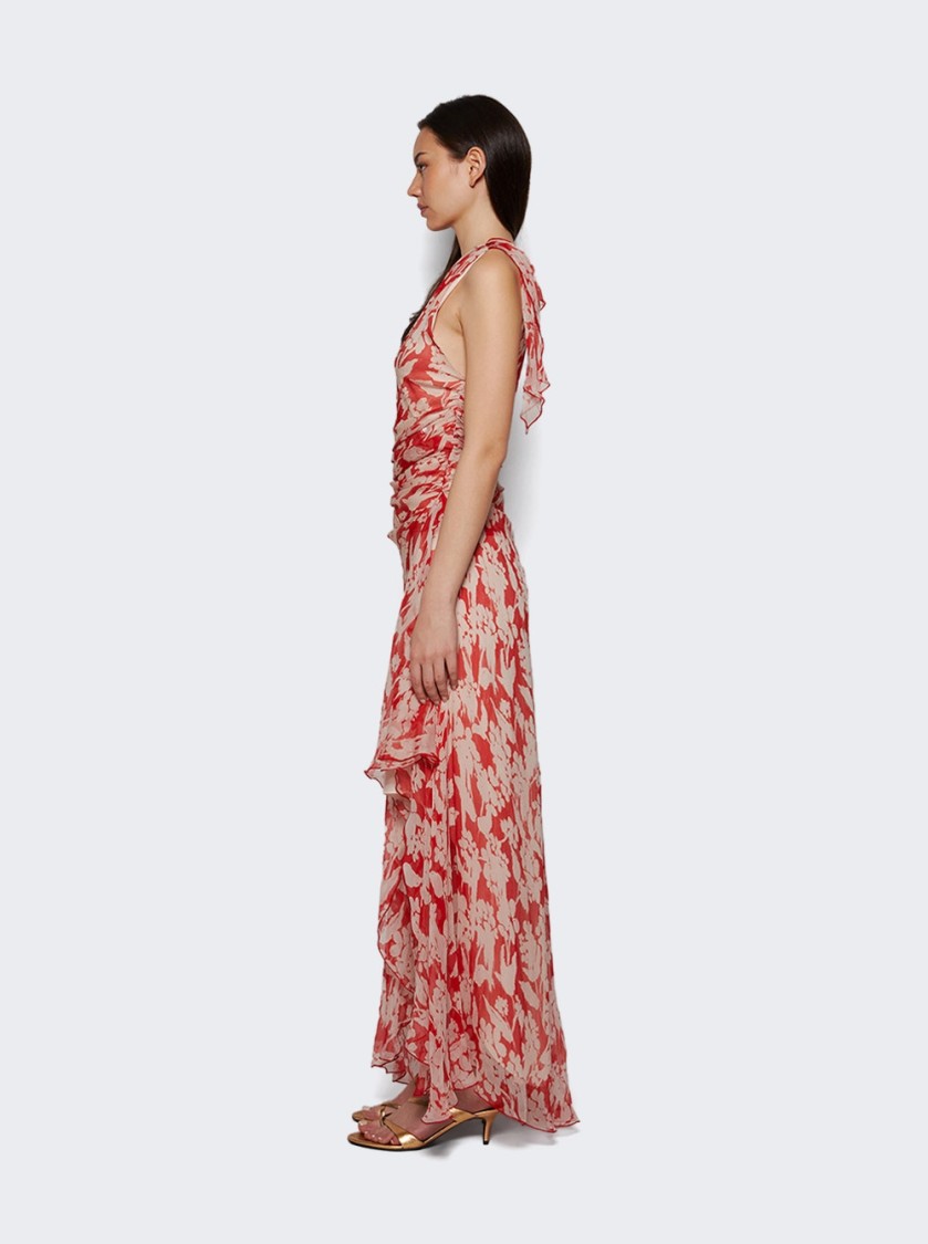 Victoria Beckham Floral Print One-shoulder Draped Midi Dress