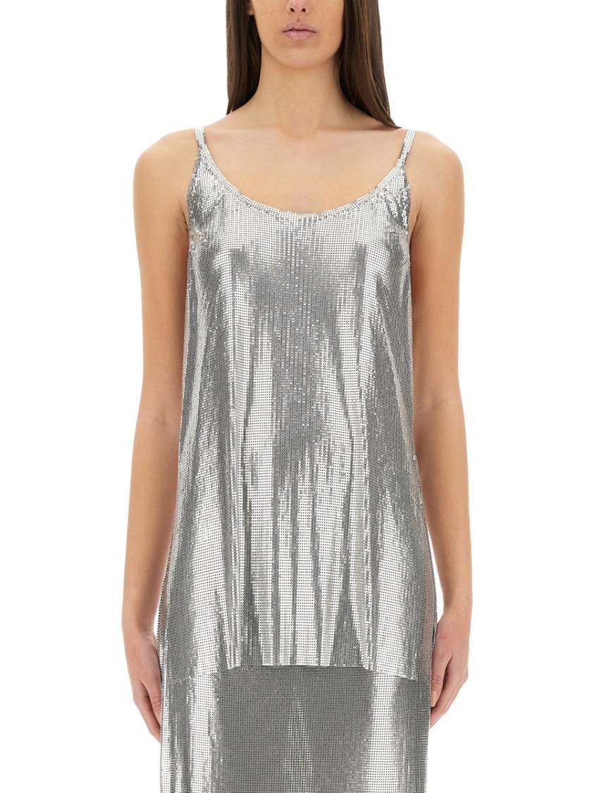 Rabanne Metallic Mesh Tank Top With Side Slits In Silver
