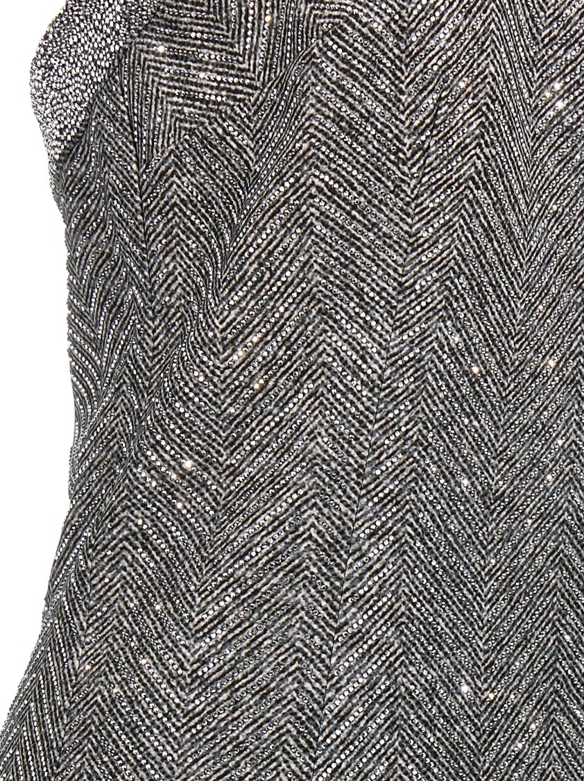 Ermanno Scervino Rhinestone-embellished Midi Dress With Herringbone Pattern In Gray