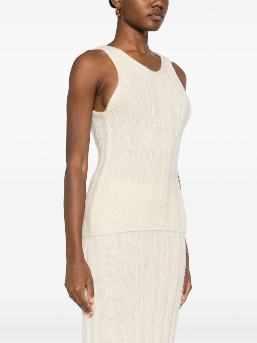 Khaite Ribbed Silk-cashmere Top With Scoop Neckline In Neutral