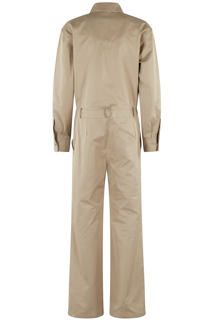 Federica Tosi Kaki Jumpsuit With Classic Collar In Neutrals