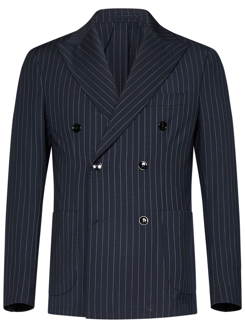 Shop Michael Coal Navy Blue Wool Blend Double-breasted Blazer