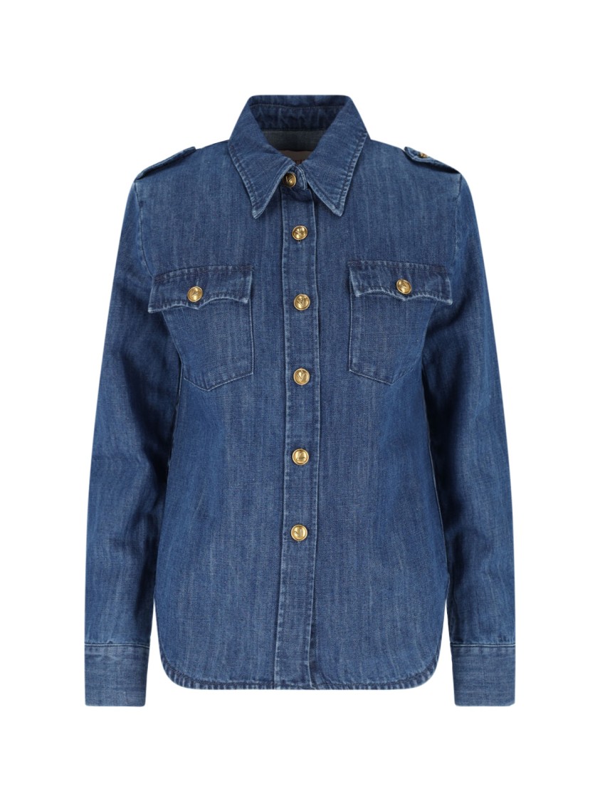 Valentino Casual Shirt With Chest Pockets And Epaulettes In Blue