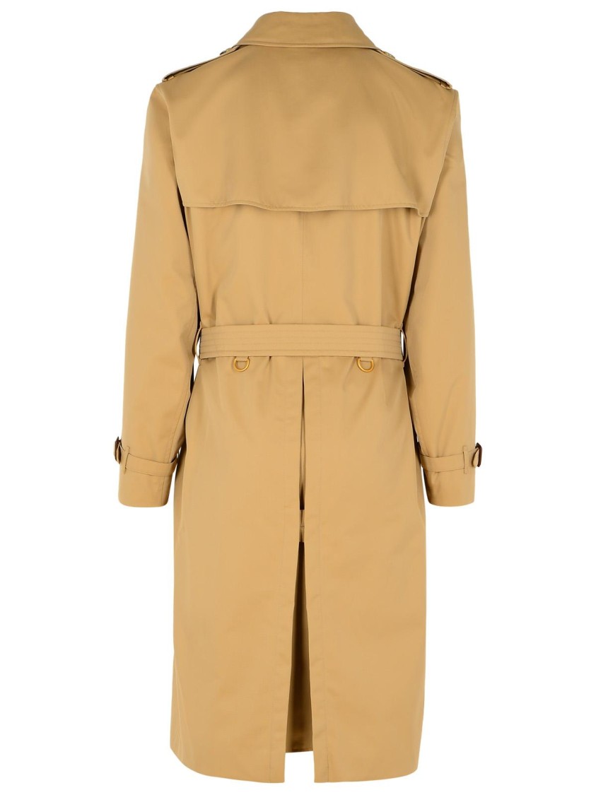 Shop Burberry Long 'kensington' Beige Cotton Trench Coat In Brown