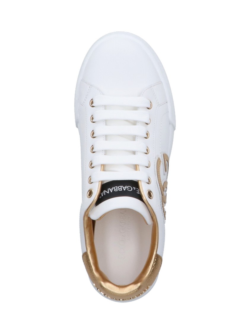 Dolce & Gabbana Portofino Logo Detail Leather Sneakers In White