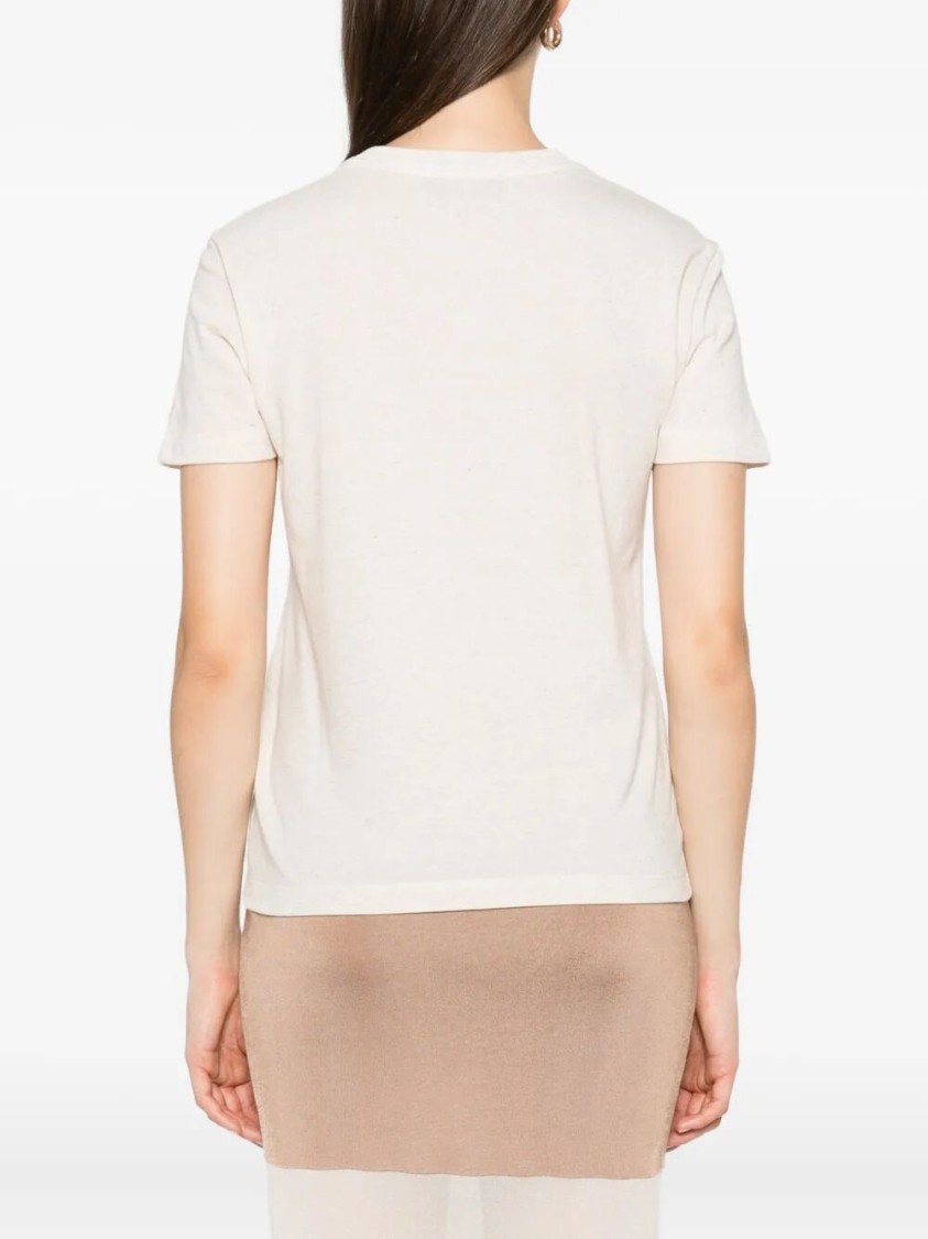 Fendi Beige Cotton And Linen T-shirt With Logo In Neutral