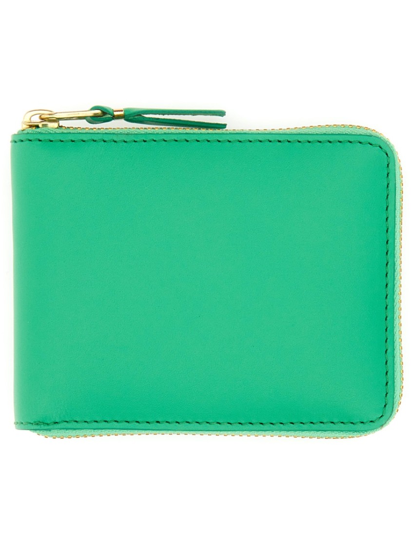 Shop Comme Des Garçons Zip-around Green Calfskin Wallet
