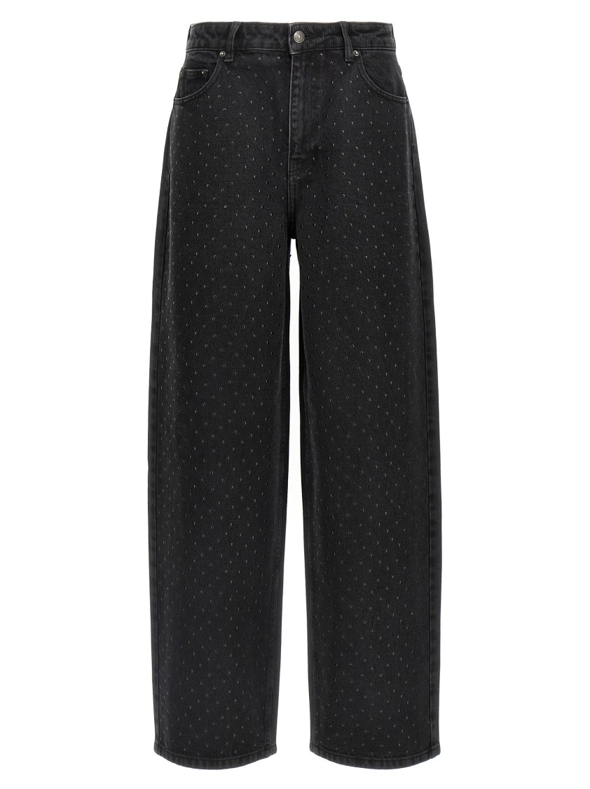 Rotate Birger Christensen Garment-dyed Black Jeans With Tone-on-tone Studs