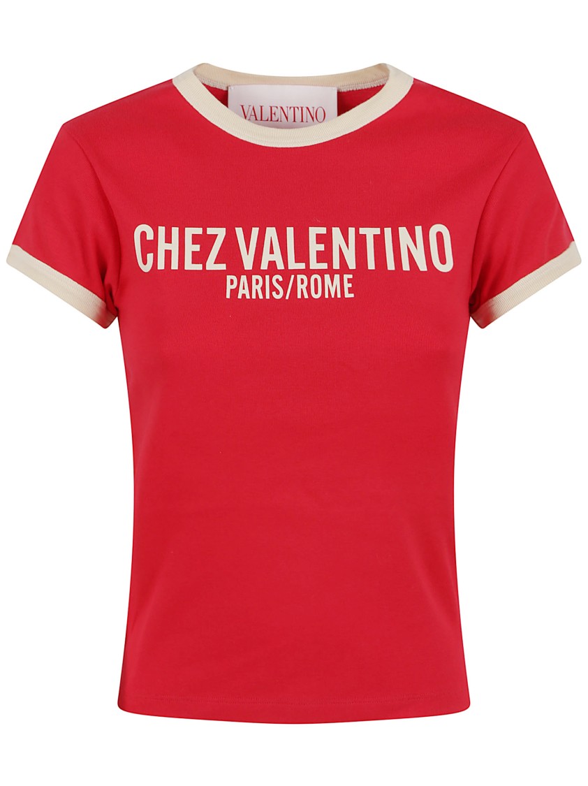Valentino Crew Neck Cotton Jersey T-shirt With Contrasting Trims