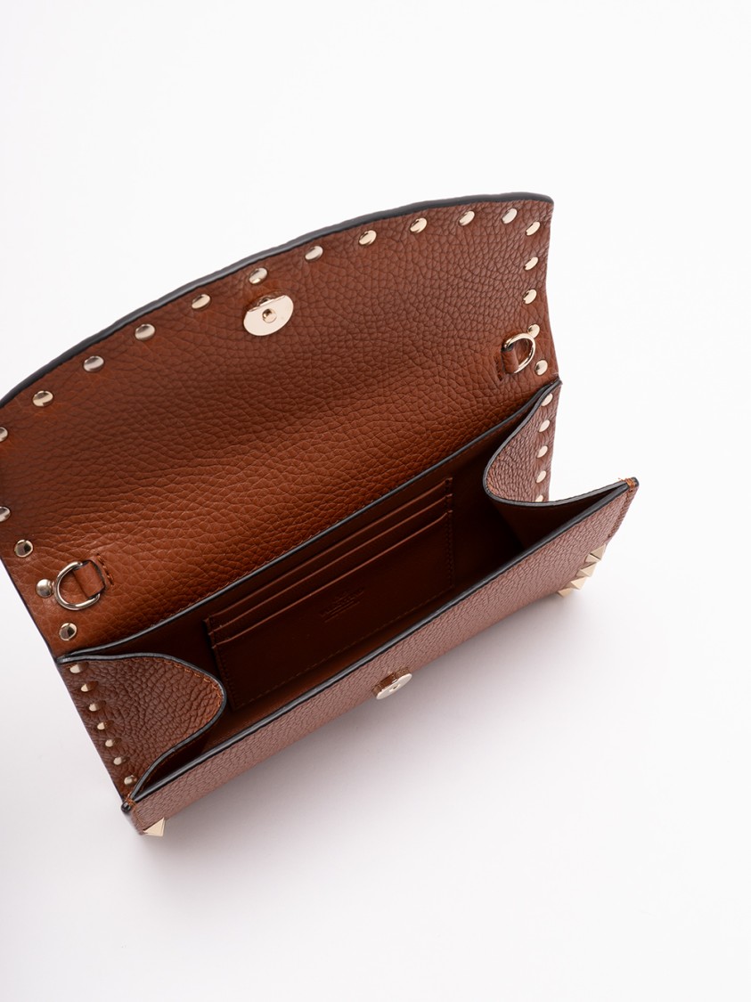 Valentino Garavani `rockstud` Wallet With Strap In Brown