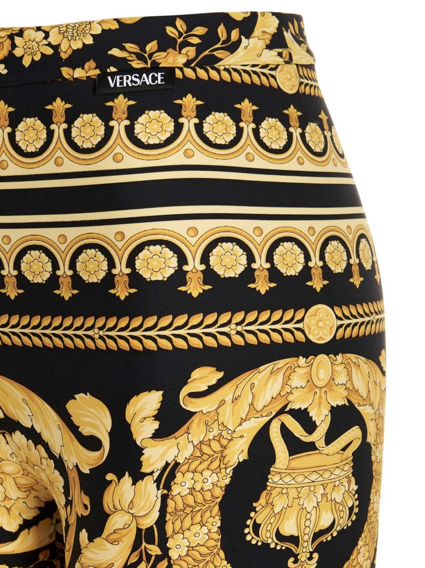 Versace High-waisted Stretch Leggings With Barocco Print In Multi