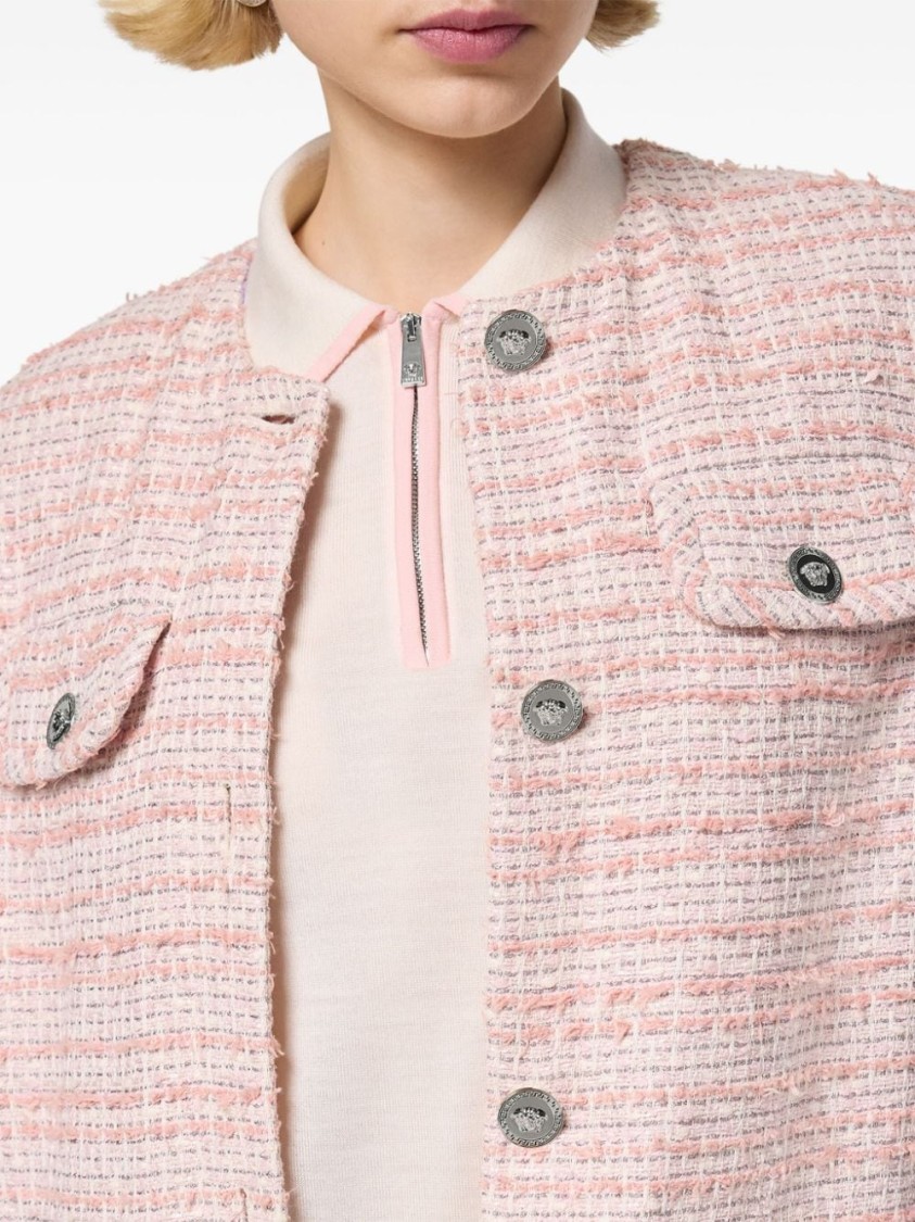 Shop Versace Pink Tweed Gilet