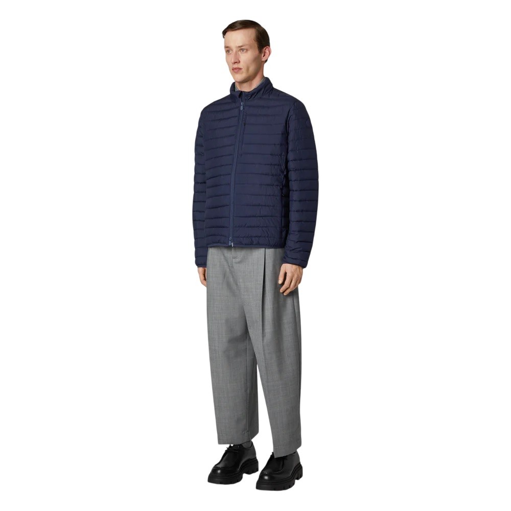 Save The Duck Functional Blue Jacket With Stand-up Collar And Double-slider Zip