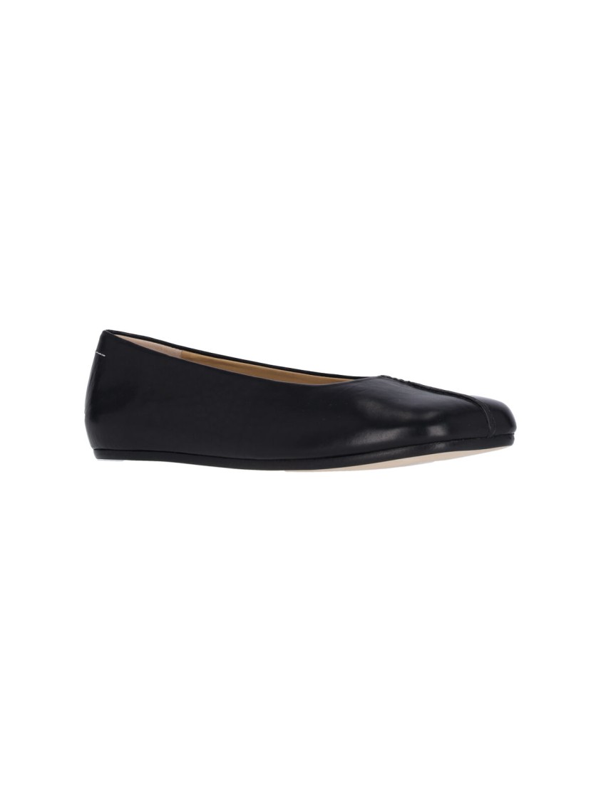 Mm6 Maison Margiela Mm6 By Maison Margiela Square Toe Ballerina Flats With Logo Stitching In Black