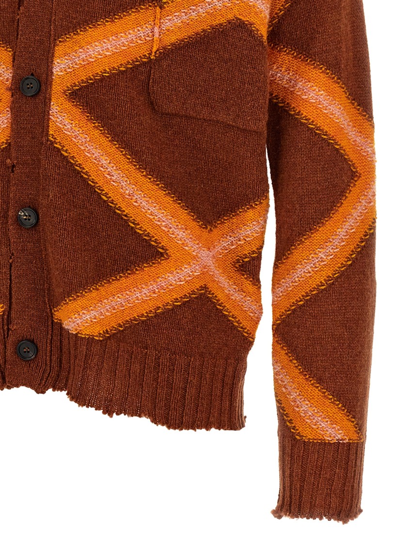 Marni Geometric-pattern Virgin Wool Cardigan In Brown