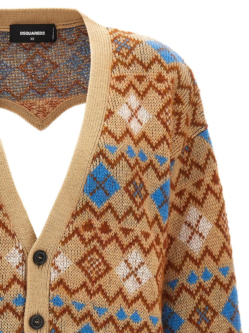 Dsquared2 Multicolor Embroidered Wool Blend Cardigan In Multi