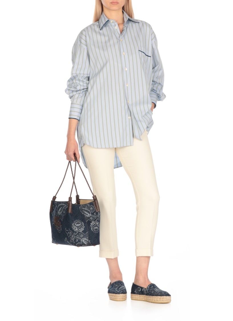 Shop Etro Light Blue Cotton Shirt With Contrasting Stripes In White