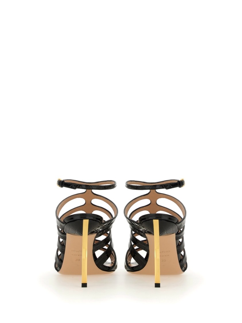 Tom Ford Carine Croc-effect Patent-leather Sandals In Black