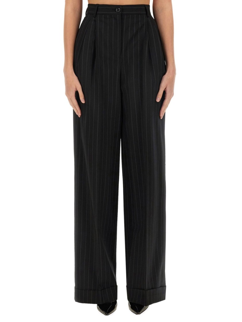 Dolce & Gabbana Flared Wool Pants In Black